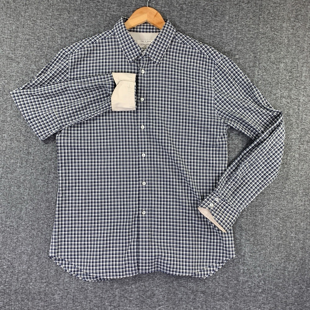 Rag & Bone Tailored Workwear Shirt Men Large Check Gray Button Up